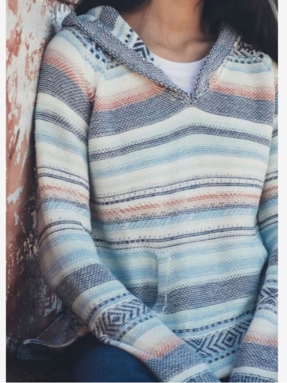Faherty Mesa Sweater Poncho Hoodie in Sierra Paradise cotton linen medium